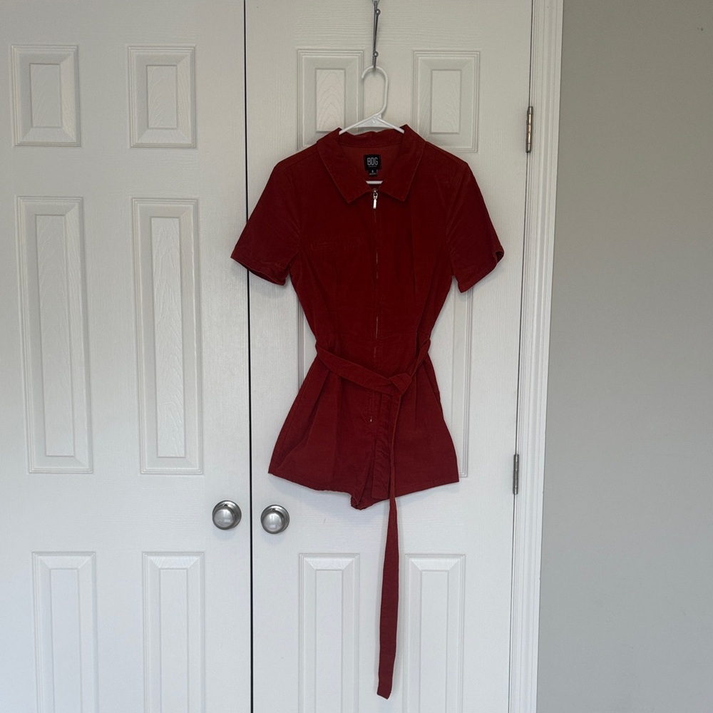 Urban Outfitters - Burnt orange zipper romper with belt